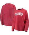 PRESSBOX WOMEN'S RED WISCONSIN BADGERS COMFY CORD VINTAGE-LIKE WASH BASIC ARCH PULLOVER SWEATSHIRT