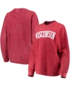 Pressbox Women's Red Wisconsin Badgers Comfy Cord Vintage-like Wash Basic Arch Pullover Sweatshirt In Red