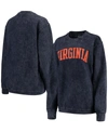 PRESSBOX WOMEN'S NAVY VIRGINIA CAVALIERS COMFY CORD VINTAGE-LIKE WASH BASIC ARCH PULLOVER SWEATSHIRT