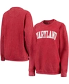 PRESSBOX WOMEN'S RED MARYLAND TERRAPINS COMFY CORD VINTAGE-LIKE WASH BASIC ARCH PULLOVER SWEATSHIRT