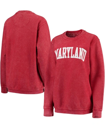 Pressbox Women's Red Maryland Terrapins Comfy Cord Vintage-like Wash Basic Arch Pullover Sweatshirt