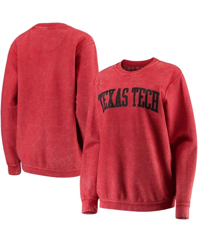 PRESSBOX WOMEN'S RED TEXAS TECH RED RAIDERS COMFY CORD VINTAGE-LIKE WASH BASIC ARCH PULLOVER SWEATSHIRT