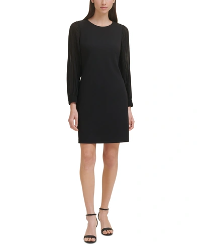 Tommy Hilfiger Pleated-sleeve Sheath Dress In Black