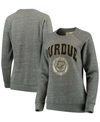 PRESSBOX WOMEN'S HEATHERED GRAY PURDUE BOILERMAKERS EDITH VINTAGE-LIKE KNOBI PULLOVER SWEATSHIRT