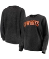 PRESSBOX WOMEN'S BLACK OKLAHOMA STATE COWBOYS COMFY CORD VINTAGE-LIKE WASH BASIC ARCH PULLOVER SWEATSHIRT