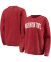 PRESSBOX WOMEN'S CRIMSON WASHINGTON STATE COUGARS COMFY CORD VINTAGE-LIKE WASH BASIC ARCH PULLOVER SWEATSHIRT