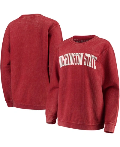 Pressbox Women's Crimson Washington State Cougars Comfy Cord Vintage-like Wash Basic Arch Pullover Sweatshirt