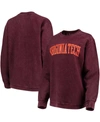 PRESSBOX WOMEN'S MAROON VIRGINIA TECH HOKIES COMFY CORD VINTAGE-LIKE WASH BASIC ARCH PULLOVER SWEATSHIRT