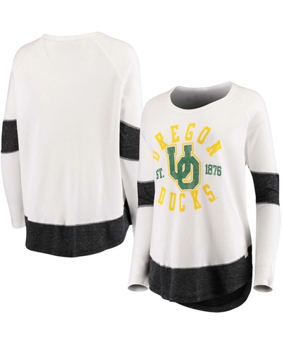 Retro Brand Women's White Oregon Ducks Contrast Boyfriend Raglan Thermal Long Sleeve T-shirt