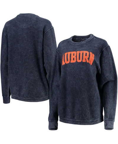 PRESSBOX WOMEN'S NAVY AUBURN TIGERS COMFY CORD VINTAGE-LIKE WASH BASIC ARCH PULLOVER SWEATSHIRT