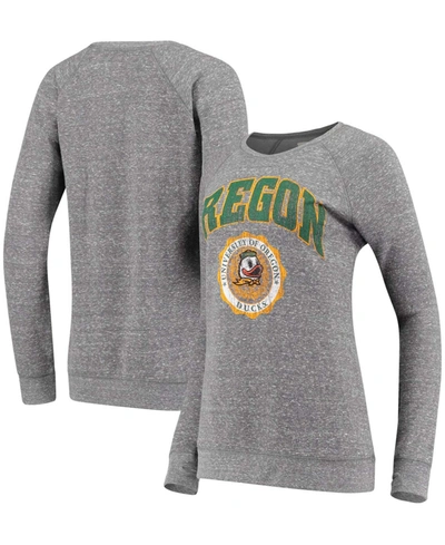 Pressbox Women's Heathered Gray Oregon Ducks Edith Vintage-like Knobi Pullover Sweatshirt