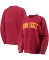 PRESSBOX WOMEN'S CARDINAL IOWA STATE CYCLONES COMFY CORD VINTAGE-LIKE WASH BASIC ARCH PULLOVER SWEATSHIRT