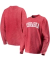 PRESSBOX WOMEN'S SCARLET NEBRASKA HUSKERS COMFY CORD VINTAGE-LIKE WASH BASIC ARCH PULLOVER SWEATSHIRT