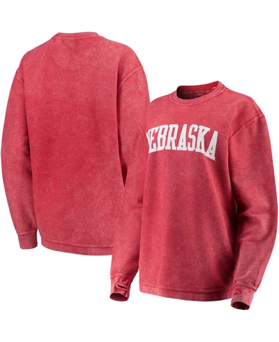 Pressbox Women's Scarlet Nebraska Huskers Comfy Cord Vintage-like Wash Basic Arch Pullover Sweatshirt