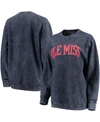 Pressbox Women's Navy Ole Miss Rebels Comfy Cord Vintage-like Wash Basic Arch Pullover Sweatshirt In Navy