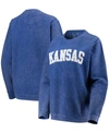 Pressbox Women's Royal Kansas Jayhawks Comfy Cord Vintage-like Wash Basic Arch Pullover Sweatshirt In Royal
