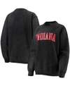 PRESSBOX WOMEN'S BLACK INDIANA HOOSIERS COMFY CORD VINTAGE-LIKE WASH BASIC ARCH PULLOVER SWEATSHIRT