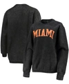 PRESSBOX WOMEN'S BLACK MIAMI HURRICANES COMFY CORD VINTAGE-LIKE WASH BASIC ARCH PULLOVER SWEATSHIRT