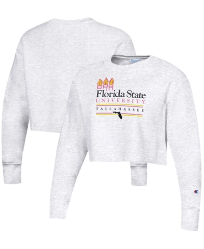 Champion Women's Heathered Gray Florida State Seminoles Beach Club Reverse Weave Cropped Pullover Sweatshirt