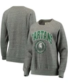 PRESSBOX WOMEN'S HEATHERED GRAY MICHIGAN STATE SPARTANS EDITH VINTAGE-LIKE KNOBI PULLOVER SWEATSHIRT