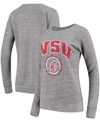 PRESSBOX WOMEN'S HEATHERED GRAY WASHINGTON STATE COUGARS EDITH VINTAGE-LIKE KNOBI PULLOVER SWEATSHIRT