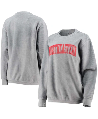 Pressbox Women's Silver-tone Northeastern Huskies Comfy Cord Vintage-like Wash Basic Arch Pullover Sweatshirt