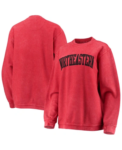Pressbox Women's Red Northeastern Huskies Comfy Cord Vintage-like Wash Basic Arch Pullover Sweatshirt