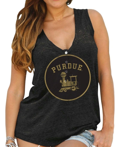 RETRO BRAND WOMEN'S PURDUE BOILERMAKERS BLACK RELAXED HENLEY TANK TOP