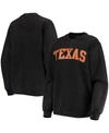 PRESSBOX WOMEN'S BLACK TEXAS LONGHORNS COMFY CORD VINTAGE-LIKE WASH BASIC ARCH PULLOVER SWEATSHIRT