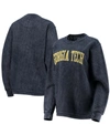 Pressbox Women's Navy Georgia Tech Yellow Jackets Comfy Cord Vintage-like Wash Basic Arch Pullover Sweatshirt In Navy
