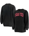 PRESSBOX WOMEN'S BLACK TEXAS TECH RED RAIDERS COMFY CORD VINTAGE-LIKE WASH BASIC ARCH PULLOVER SWEATSHIRT