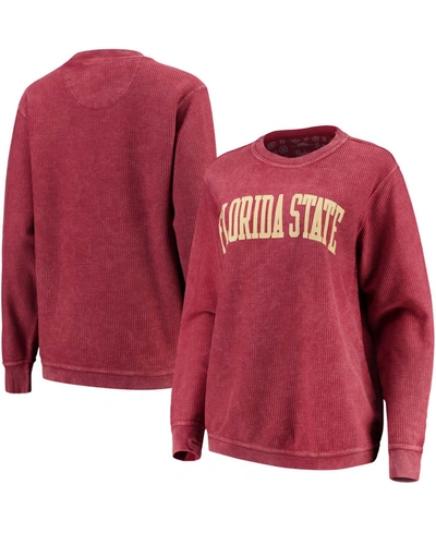 Pressbox Women's Garnet Florida State Seminoles Comfy Cord Vintage-like Wash Basic Arch Pullover Sweatshirt