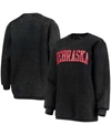 PRESSBOX WOMEN'S BLACK NEBRASKA HUSKERS COMFY CORD VINTAGE-LIKE WASH BASIC ARCH PULLOVER SWEATSHIRT