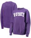 PRESSBOX WOMEN'S PURPLE KANSAS STATE WILDCATS COMFY CORD VINTAGE-LIKE WASH BASIC ARCH PULLOVER SWEATSHIRT