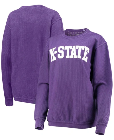 Pressbox Women's Purple Kansas State Wildcats Comfy Cord Vintage-like Wash Basic Arch Pullover Sweatshirt
