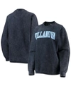 PRESSBOX WOMEN'S NAVY VILLANOVA WILDCATS COMFY CORD VINTAGE-LIKE WASH BASIC ARCH PULLOVER SWEATSHIRT