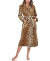 White Mark Women's Long Cozy Loungewear Belted Robe In Brown Leopard