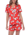 White Mark Women's Short Sleeve Floral Pajama Set, 2-piece In Red
