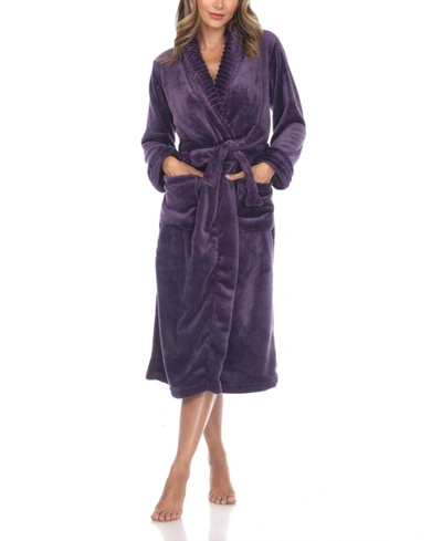 White Mark Women's Long Cozy Loungewear Belted Robe In Purple