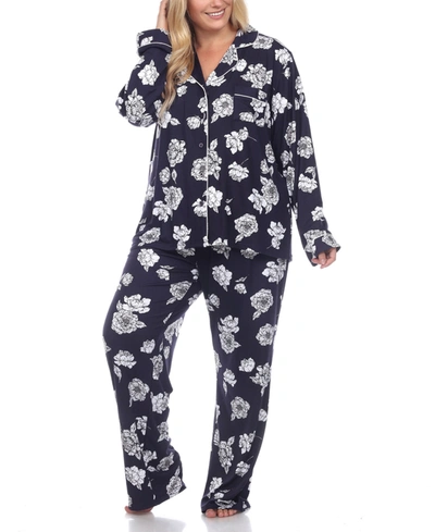 White Mark Plus Size Long Sleeve Floral Pajama Set, 2-piece In Blue
