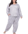 White Mark Plus Size Leopard Lounge Set, 2-piece In Gray Leopard