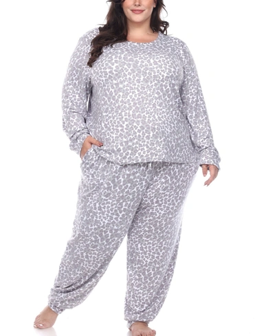 White Mark Plus Size Leopard Lounge Set, 2-piece In Grey