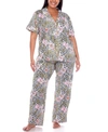 White Mark Plus Size Short Sleeve Pants Tropical Pajama Set, 2-piece In Brown