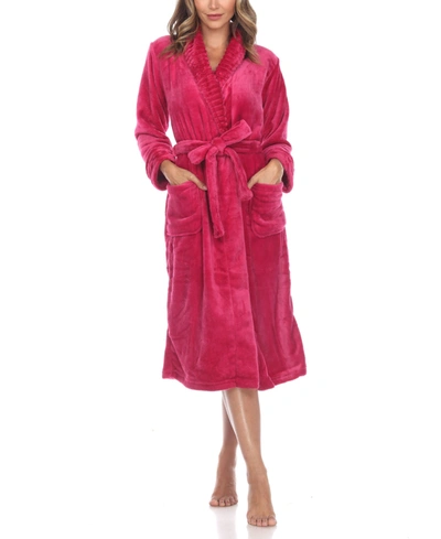 White Mark Women's Long Cozy Loungewear Belted Robe In Red