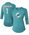 Fanatics Women's Tua Tagovailoa Aqua Miami Dolphins Player Name Number Raglan 3/4 Sleeve Tri-blend T-shirt In Aqua