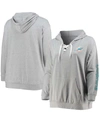 Fanatics Women's Plus Size Heathered Gray Miami Dolphins Lace-up Pullover Hoodie In Heathered Gray