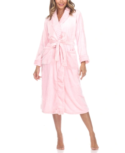 White Mark Women's Long Cozy Loungewear Belted Robe In Pink