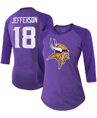 Fanatics Women's Justin Jefferson Purple Minnesota Vikings Team Player Name Number Tri-blend Raglan 3/4 Sleev