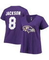 Fanatics Lamar Jackson Purple Baltimore Ravens Plus Size Fair Catch Name & Number V-neck T-shirt In Purple