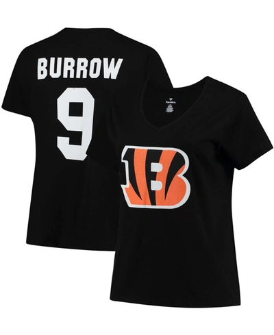 Fanatics Women's Plus Size Joe Burrow Black Cincinnati Bengals Fair Catch Name Number V-neck T-shirt